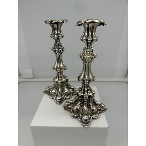 Antique Russian Silver Candlesticks Candle Holders set of 2